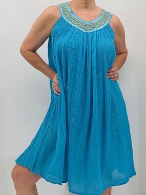 Vintage Y2K Grecian Goddess Boho Made In Greece Archaic Kori Gauzy Cotton Dress